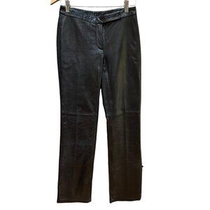 INC International Concepts Black Leather Straight Leg Mid Rise‎ Pants Size 2